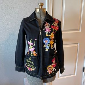 Bob Mackie Denim Jacket | Parade of the Flowers Embroidered Fairies | XS